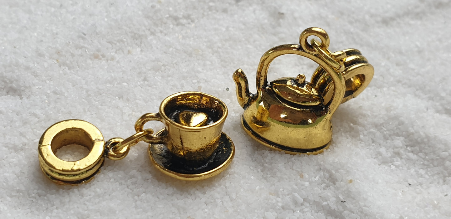 TEA TIME Metall Dreadschmuck / Dread Charm / Flecht Perle und Anhänger, Set mit Märchen Motiv