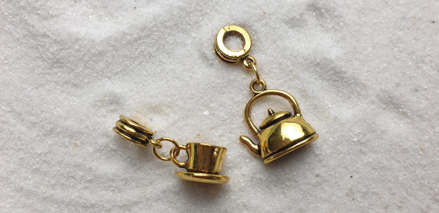 TEA TIME Metall Dreadschmuck / Dread Charm / Flecht Perle und Anhänger, Set mit Märchen Motiv