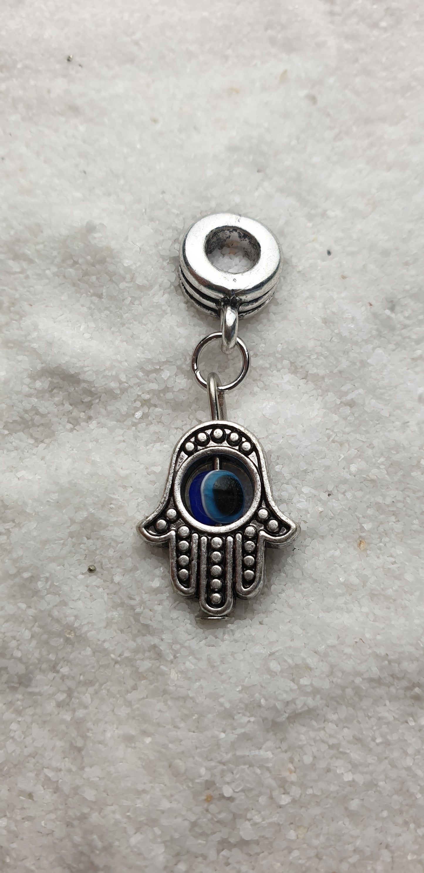 FATIMAS HAND Metall Dreadschmuck / Dread Charm / Flecht Perle und Anhänger mit drehbarem Glücksauge