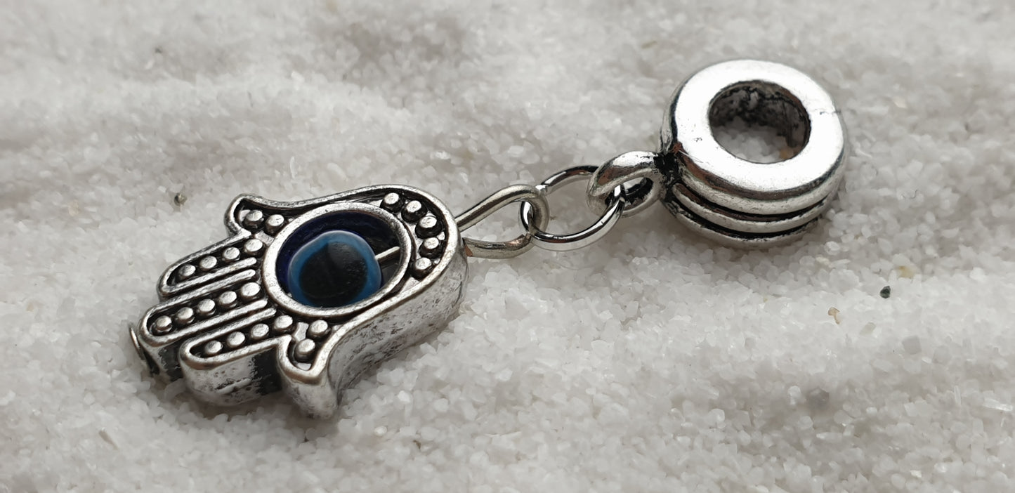 FATIMAS HAND Metall Dreadschmuck / Dread Charm / Flecht Perle und Anhänger mit drehbarem Glücksauge