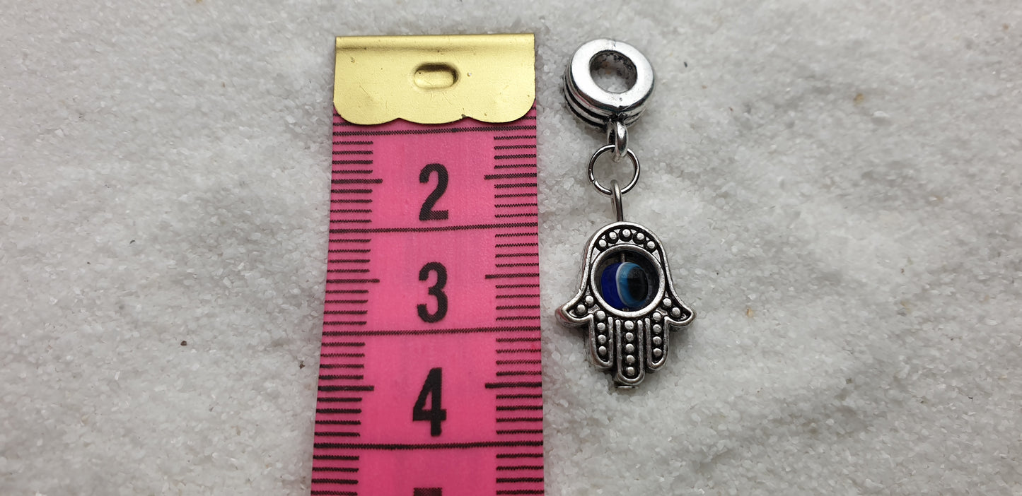 FATIMAS HAND Metall Dreadschmuck / Dread Charm / Flecht Perle und Anhänger mit drehbarem Glücksauge