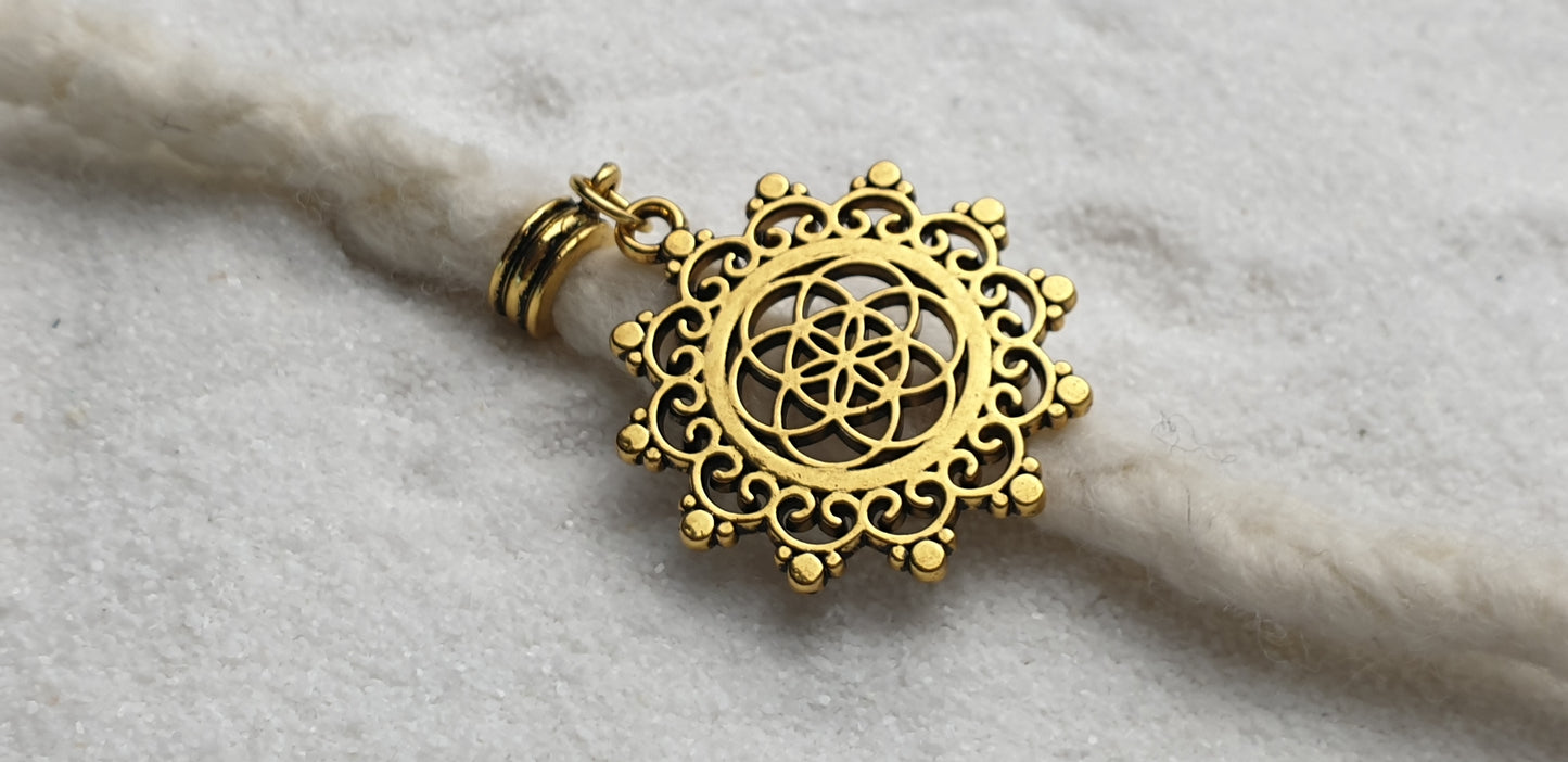 MANDALA Metall Dreadschmuck / Dread Charm / Flecht Perle und Anhänger mit großem Mandala Anhänger