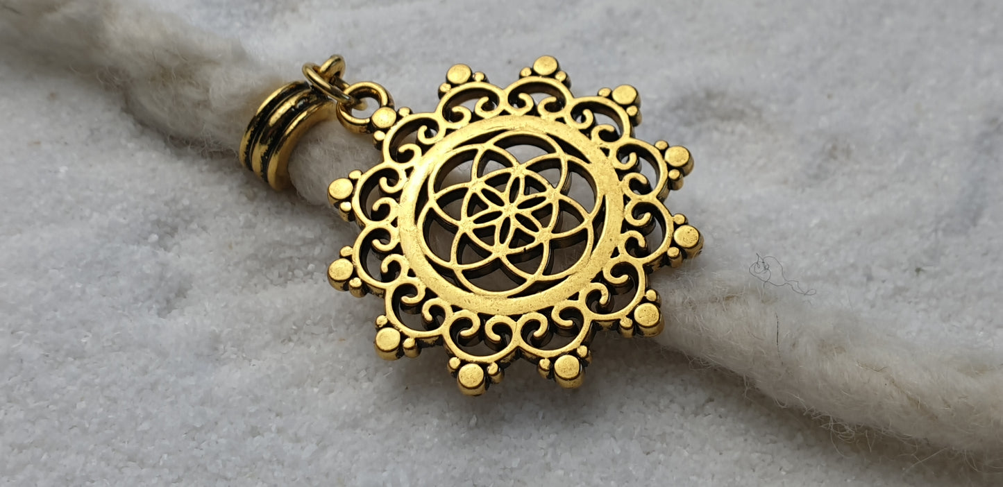MANDALA Metall Dreadschmuck / Dread Charm / Flecht Perle und Anhänger mit großem Mandala Anhänger