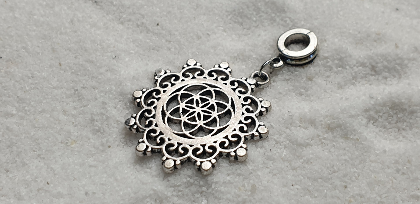 MANDALA Metall Dreadschmuck / Dread Charm / Flecht Perle und Anhänger mit großem Mandala Anhänger