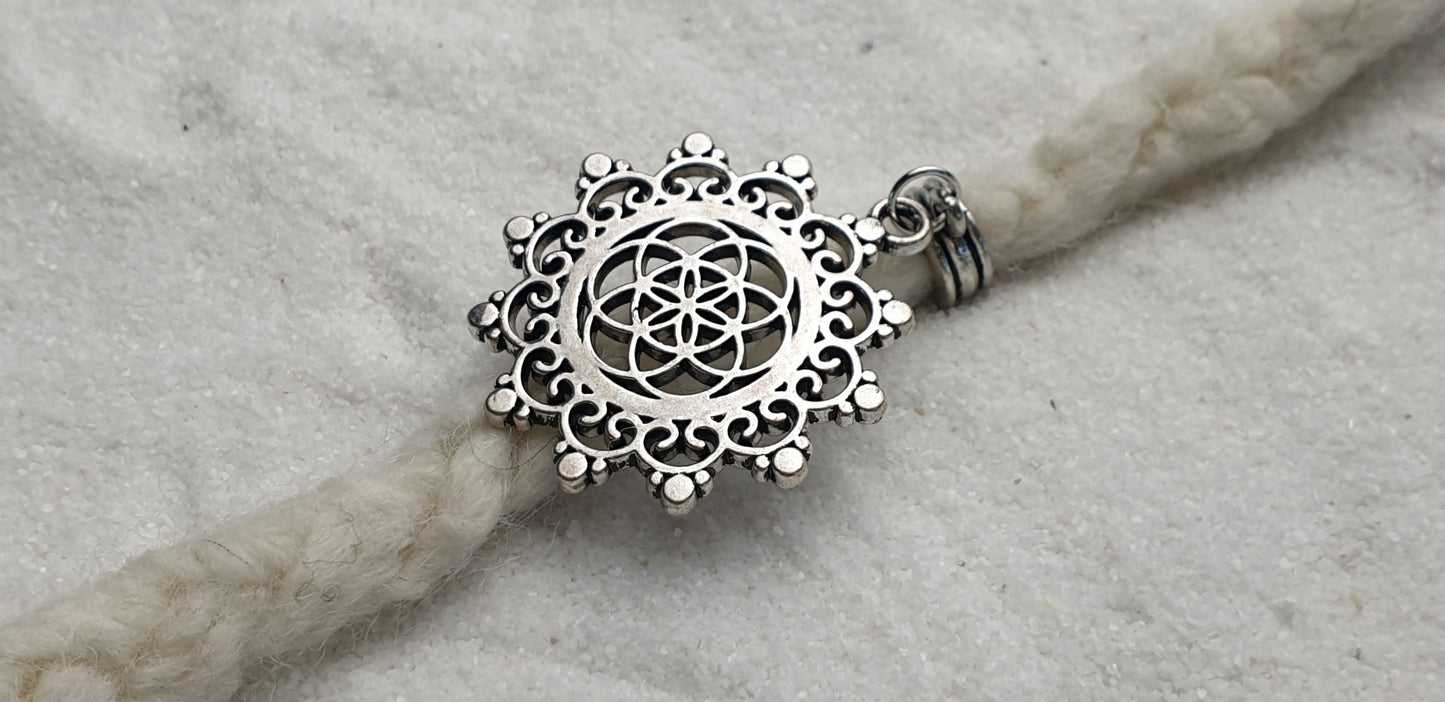 MANDALA Metall Dreadschmuck / Dread Charm / Flecht Perle und Anhänger mit großem Mandala Anhänger
