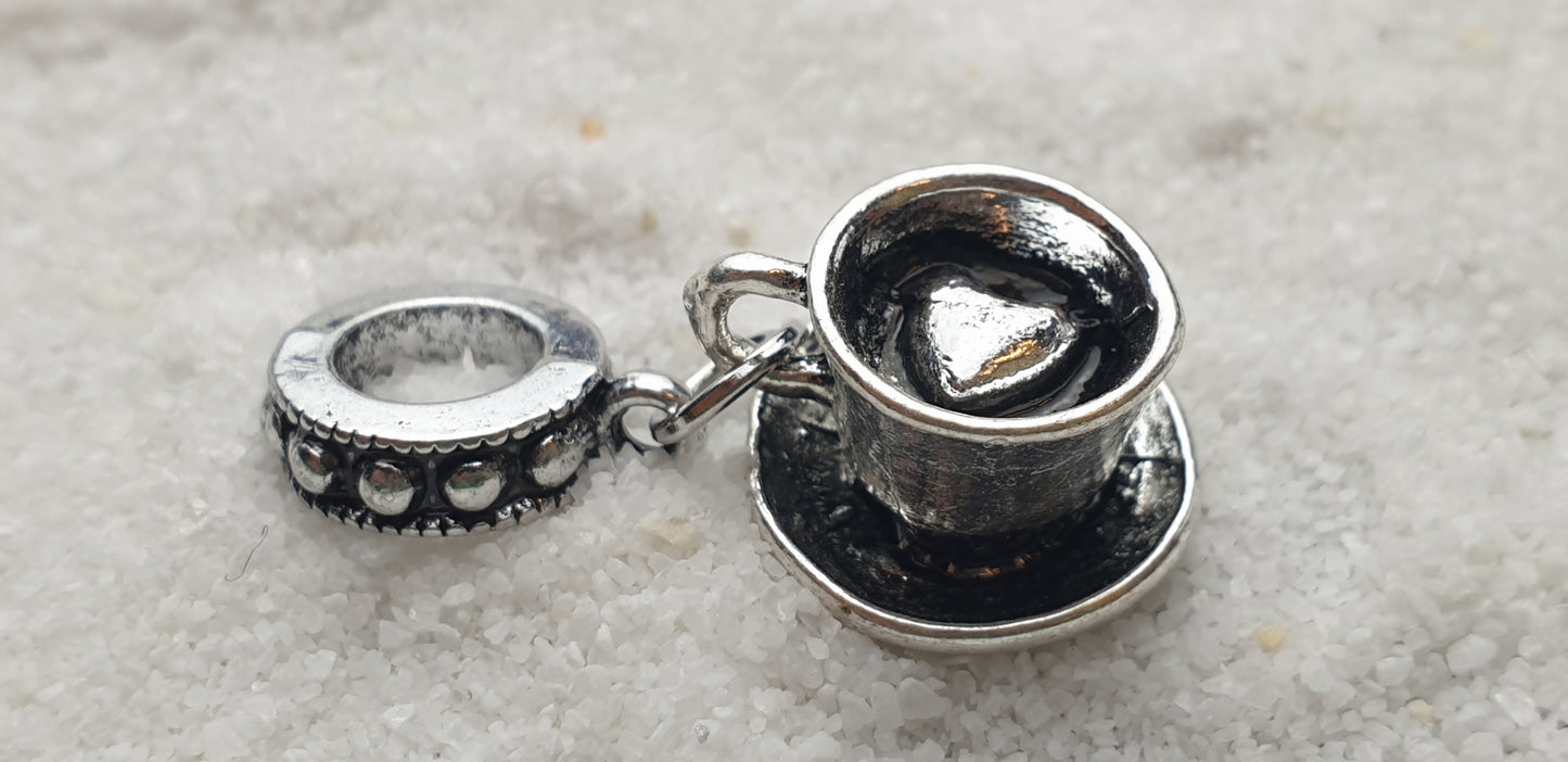 KAFFEE SCHWARZ Metall Dreadschmuck / Dreadring / Dread Charm / Flecht Perle mit Motiv Anhänger, Miniatur Kaffeetasse