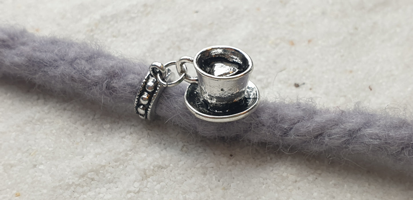 KAFFEE SCHWARZ Metall Dreadschmuck / Dreadring / Dread Charm / Flecht Perle mit Motiv Anhänger, Miniatur Kaffeetasse