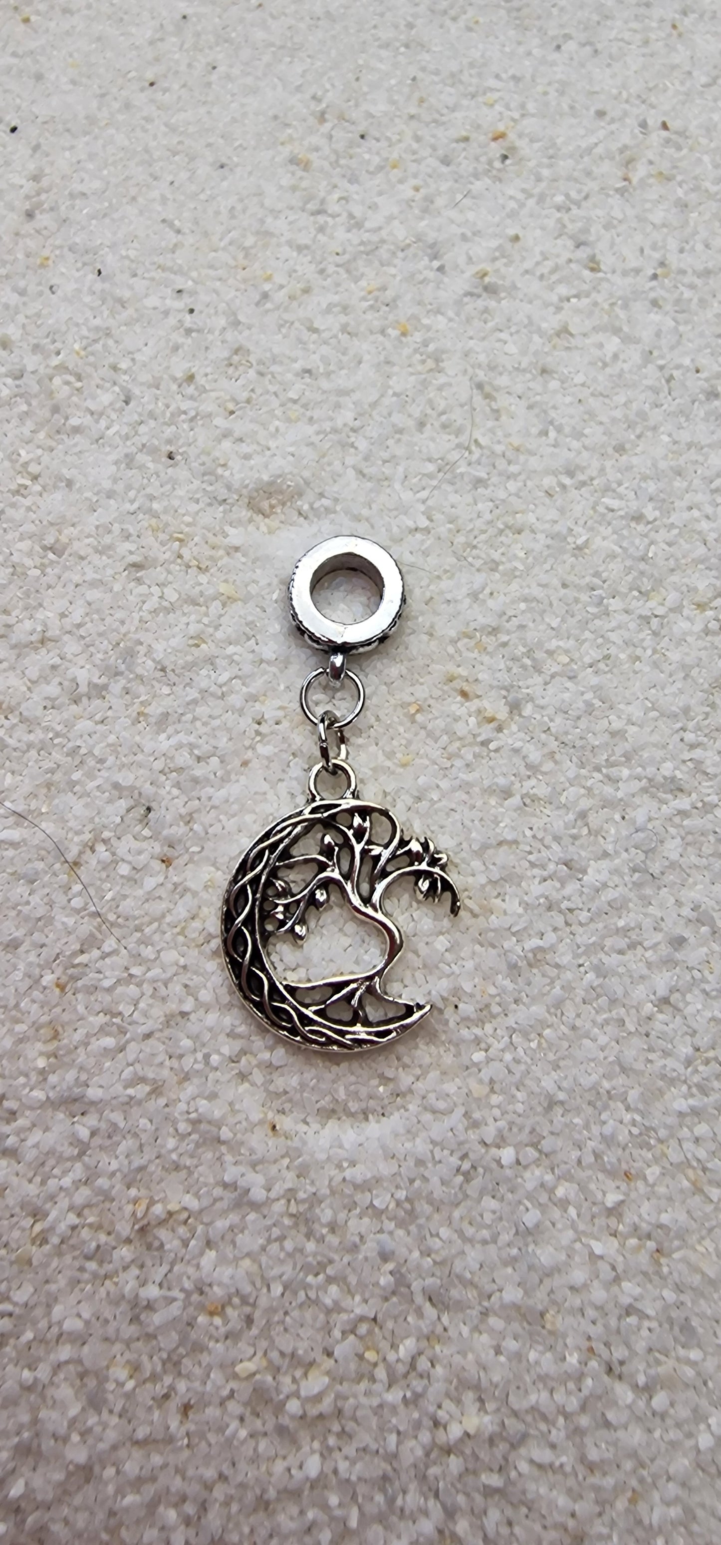 RAUHNACHT Metall Dreadschmuck / Dreadring / Dread Charm / Flecht Perle und Halbmond-Anhänger mit Tribal-Baum