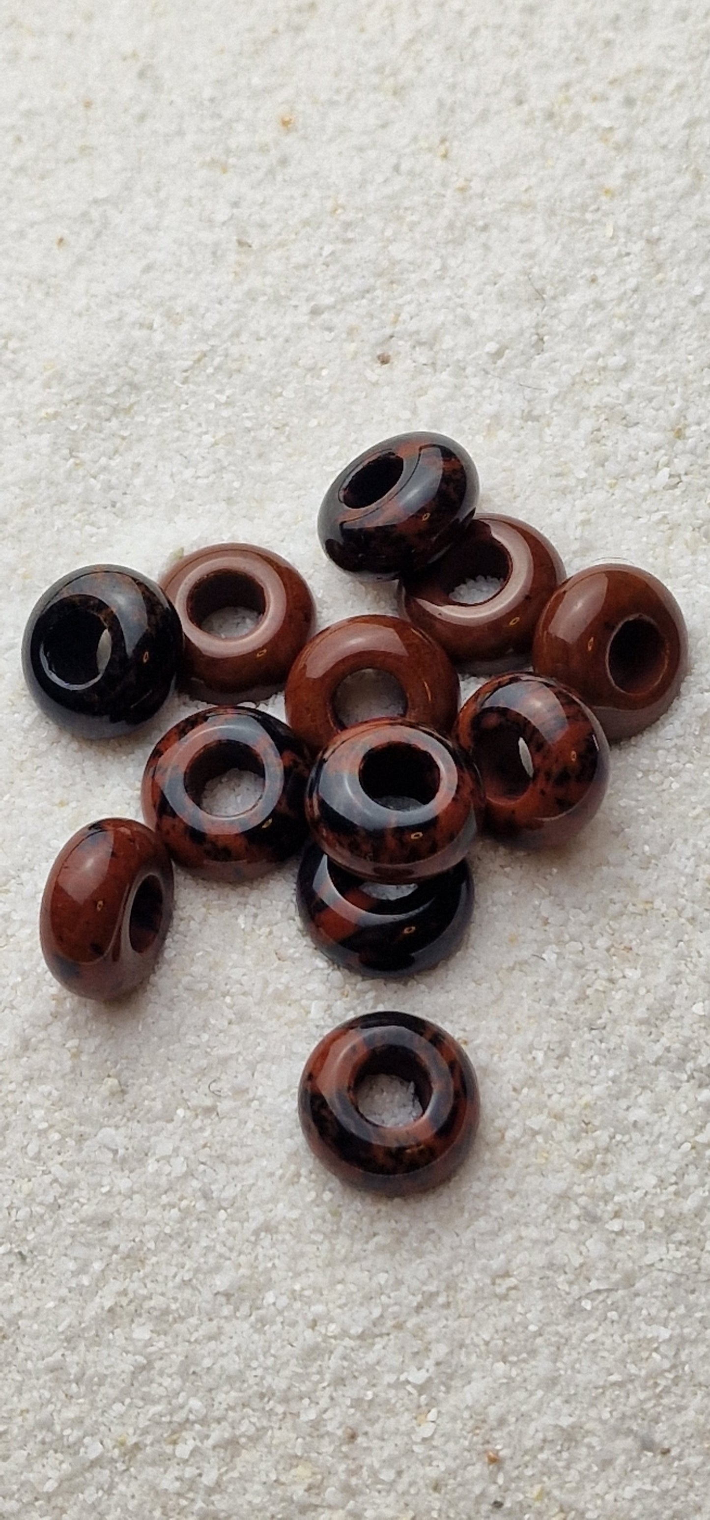 MAHAGONI OBSIDIAN Naturstein Dreadschmuck / Dread Perle / Flecht Perle aus vulkanischem Obsidian Glas