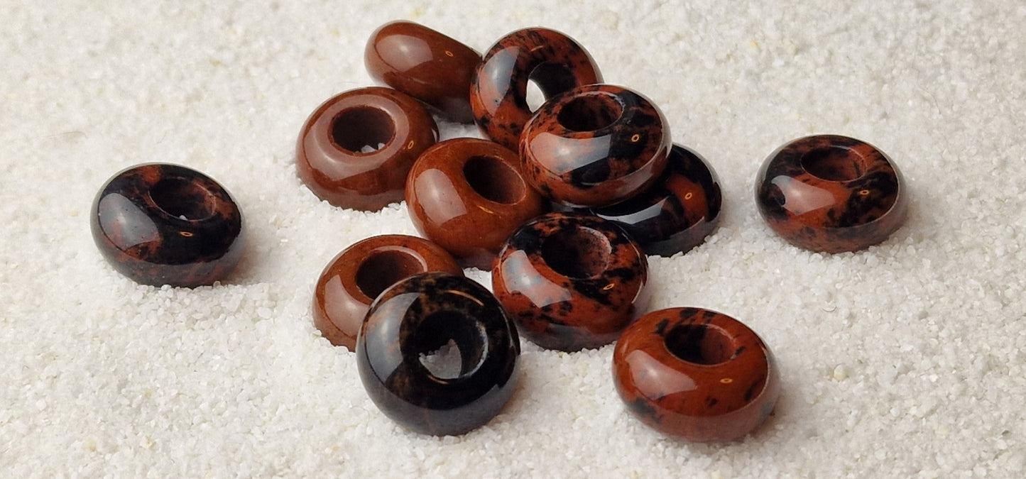 MAHAGONI OBSIDIAN Naturstein Dreadschmuck / Dread Perle / Flecht Perle aus vulkanischem Obsidian Glas