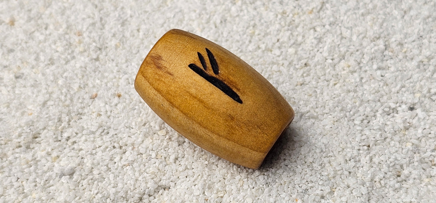 XXL BRANDRUNE FEHU - Riesige Holz Großlochperle Dreadschmuck / Dread Perle / Flecht Perle aus Kiefernholz mit eingebrannter Rune, glatt poliert