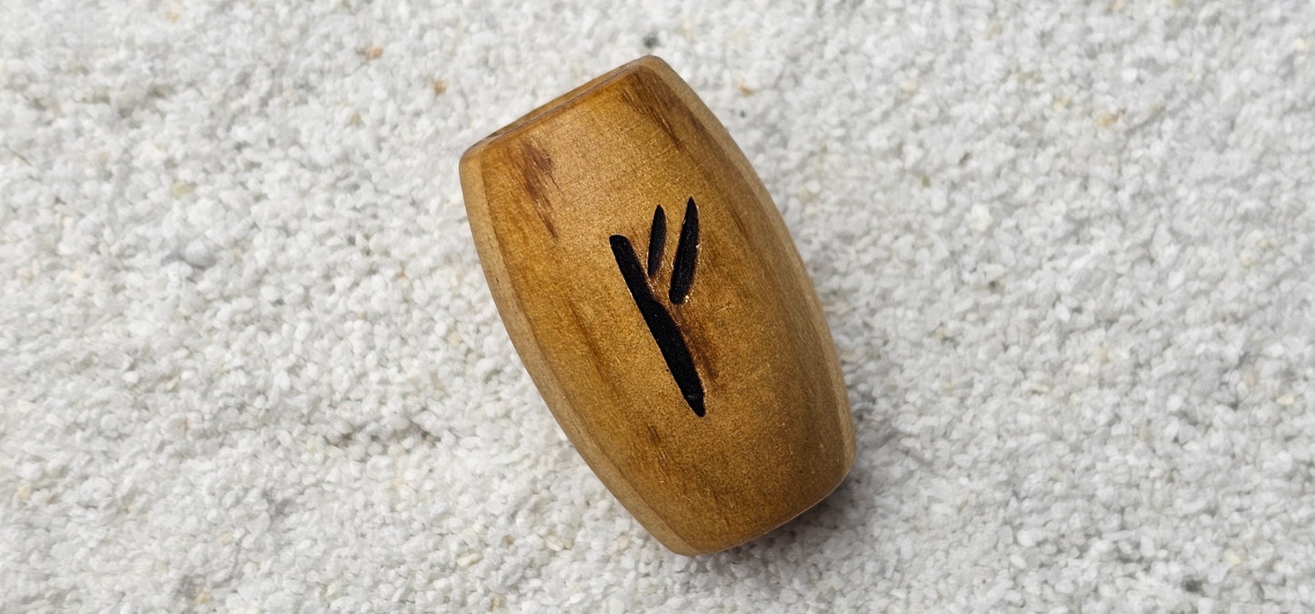 XXL BRANDRUNE FEHU - Riesige Holz Großlochperle Dreadschmuck / Dread Perle / Flecht Perle aus Kiefernholz mit eingebrannter Rune, glatt poliert