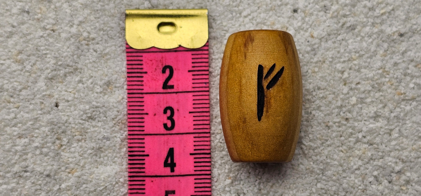 XXL BRANDRUNE FEHU - Riesige Holz Großlochperle Dreadschmuck / Dread Perle / Flecht Perle aus Kiefernholz mit eingebrannter Rune, glatt poliert