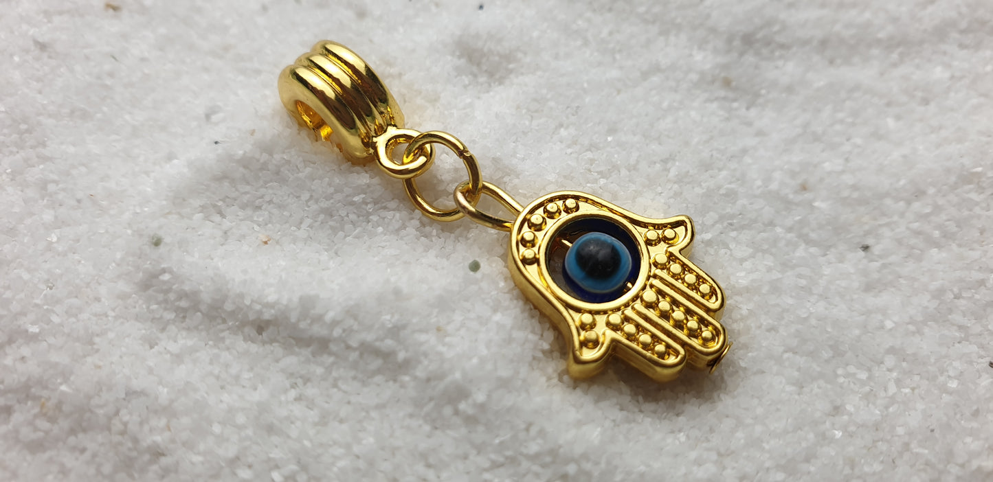 FATIMAS HAND Metall Dreadschmuck / Dread Charm / Flecht Perle und Anhänger mit drehbarem Glücksauge