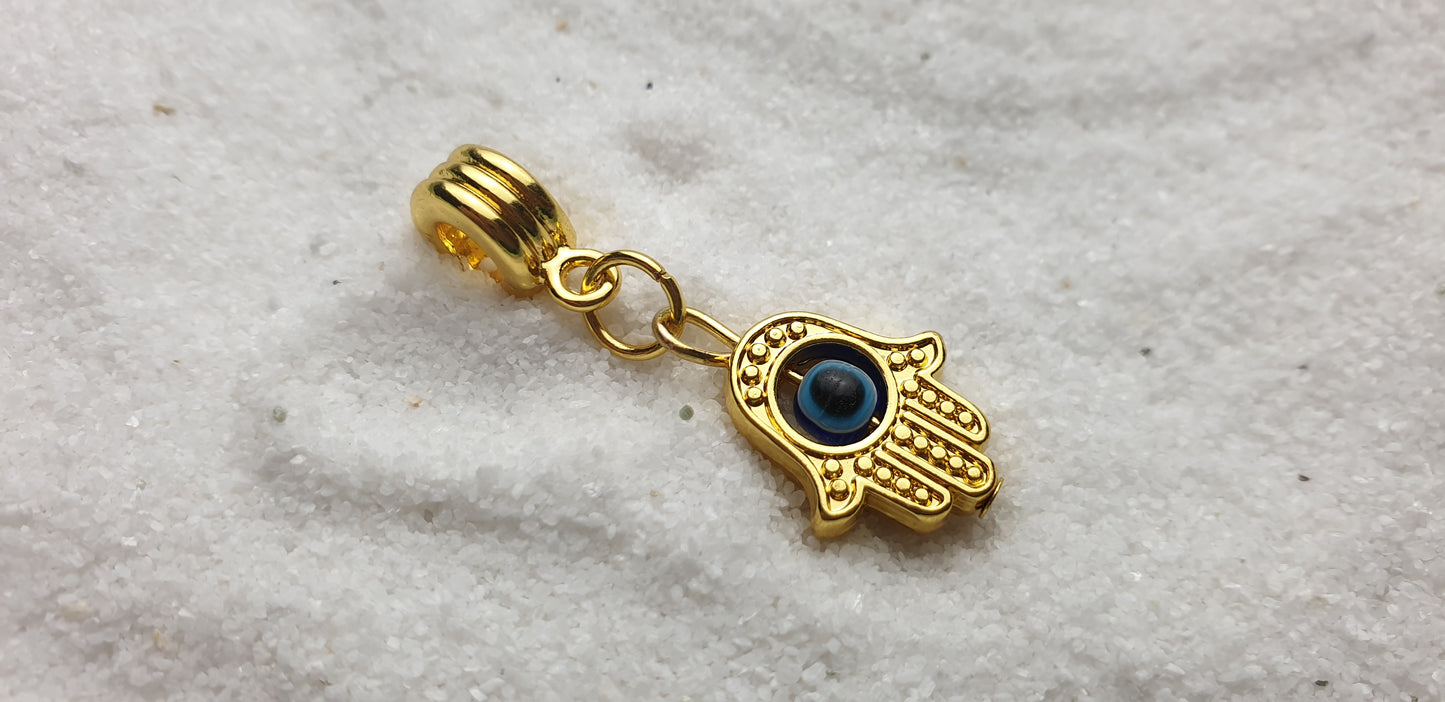 FATIMAS HAND Metall Dreadschmuck / Dread Charm / Flecht Perle und Anhänger mit drehbarem Glücksauge