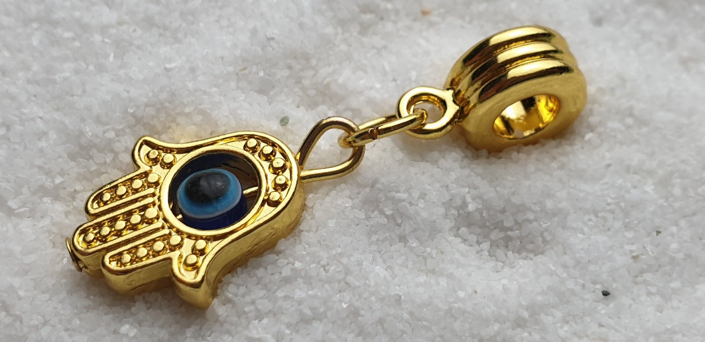 FATIMAS HAND Metall Dreadschmuck / Dread Charm / Flecht Perle und Anhänger mit drehbarem Glücksauge
