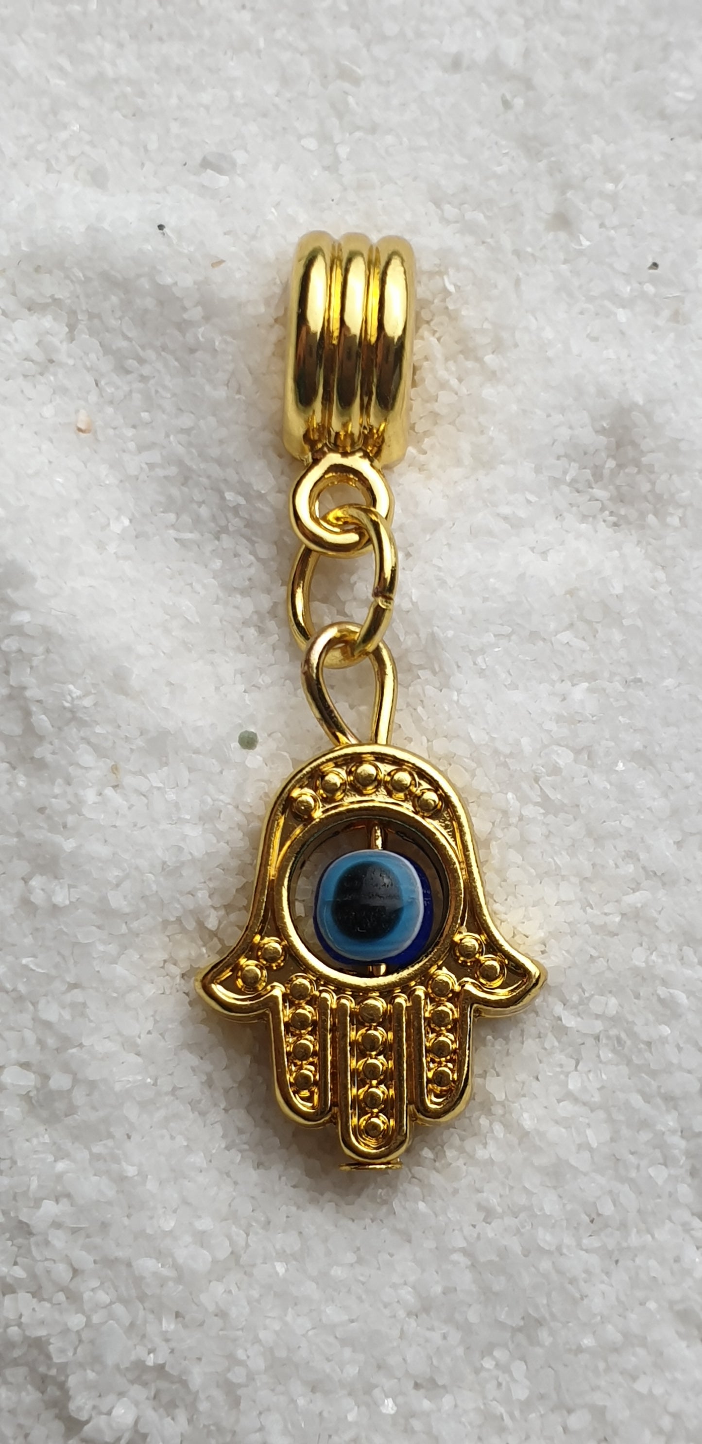 FATIMAS HAND Metall Dreadschmuck / Dread Charm / Flecht Perle und Anhänger mit drehbarem Glücksauge
