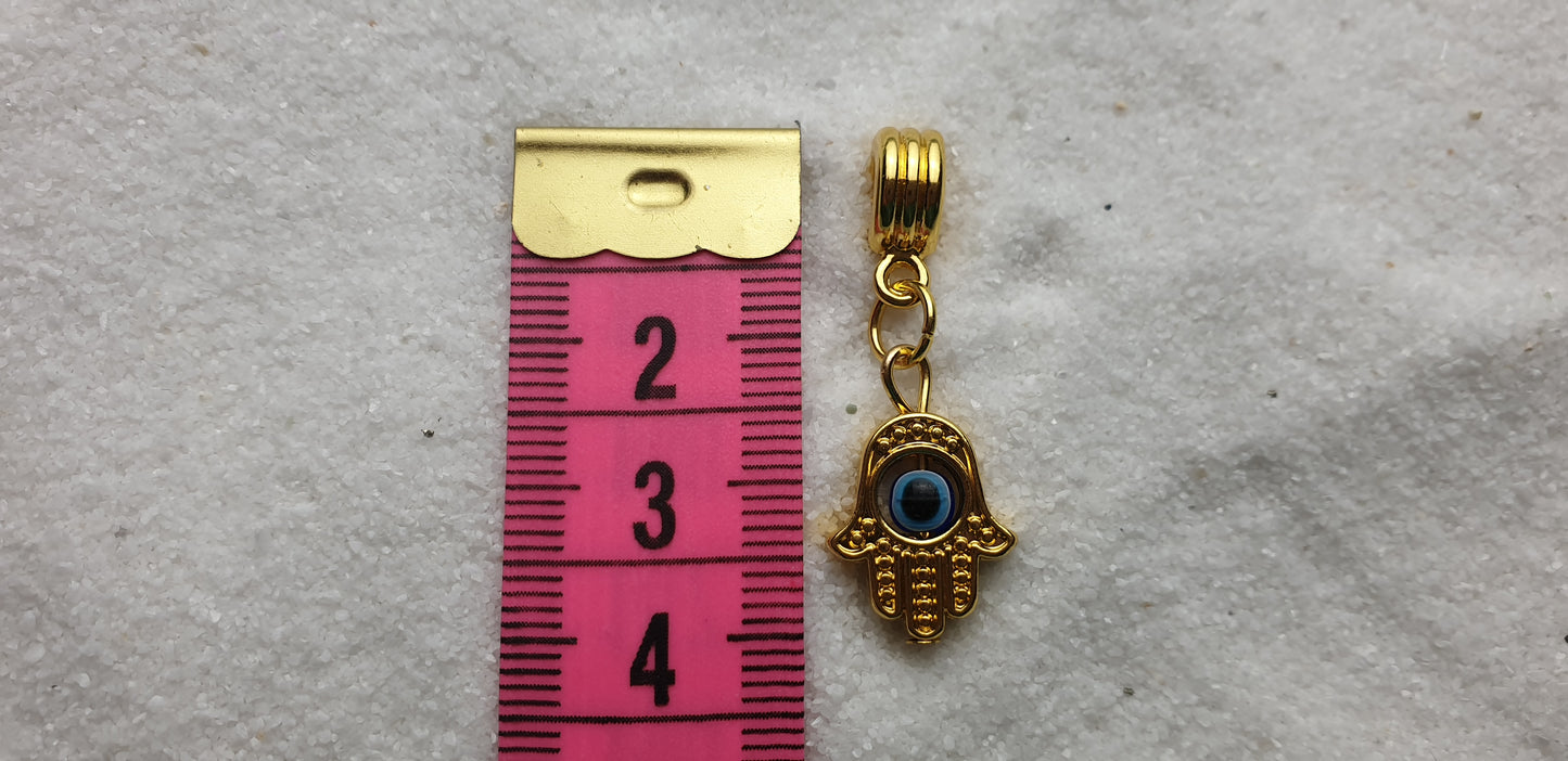 FATIMAS HAND Metall Dreadschmuck / Dread Charm / Flecht Perle und Anhänger mit drehbarem Glücksauge