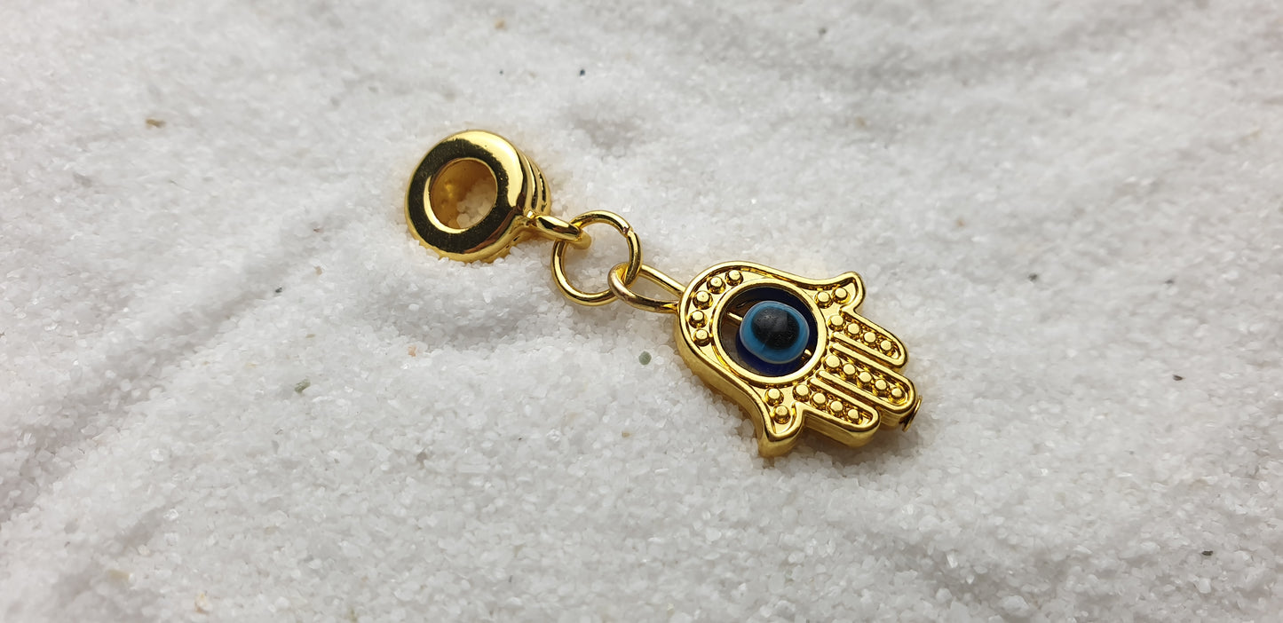 FATIMAS HAND Metall Dreadschmuck / Dread Charm / Flecht Perle und Anhänger mit drehbarem Glücksauge