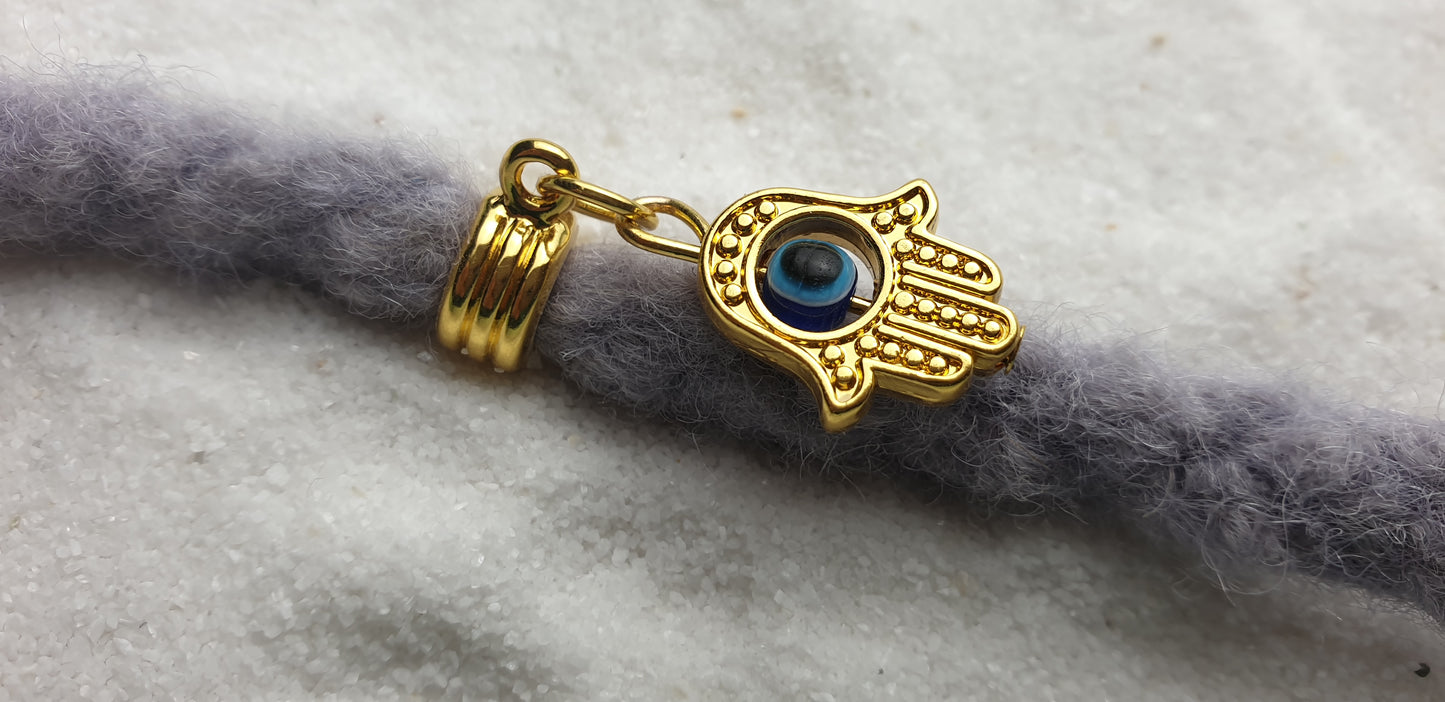 FATIMAS HAND Metall Dreadschmuck / Dread Charm / Flecht Perle und Anhänger mit drehbarem Glücksauge