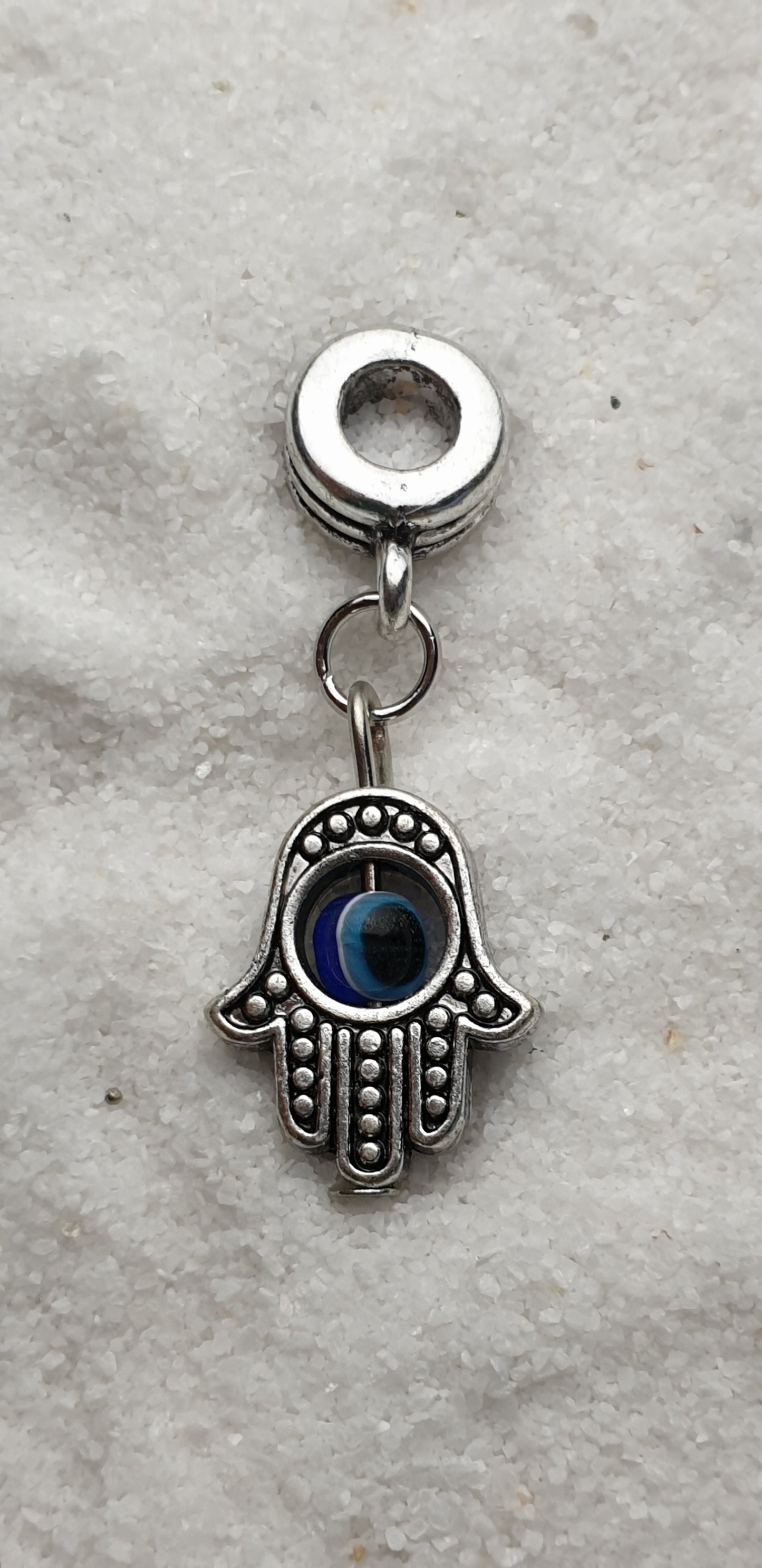 FATIMAS HAND Metall Dreadschmuck / Dread Charm / Flecht Perle und Anhänger mit drehbarem Glücksauge