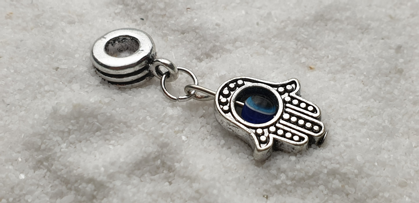 FATIMAS HAND Metall Dreadschmuck / Dread Charm / Flecht Perle und Anhänger mit drehbarem Glücksauge