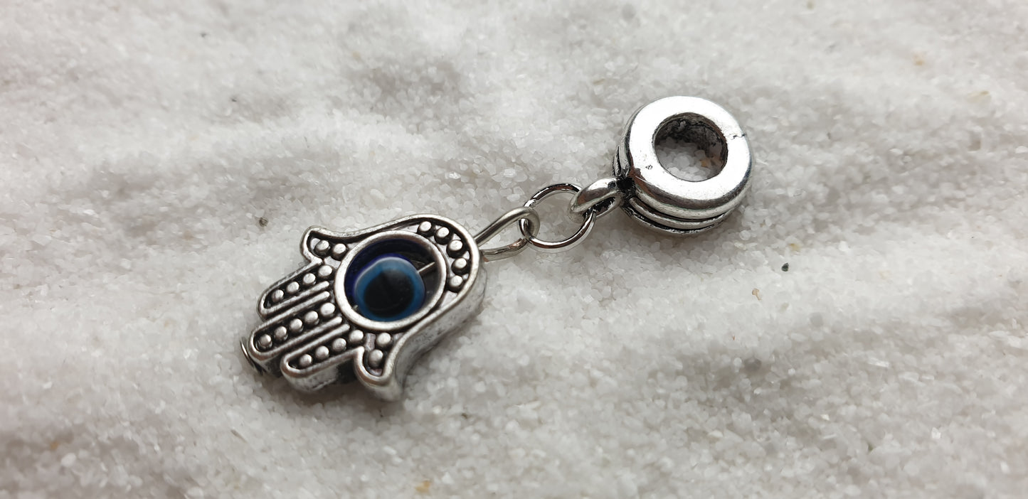 FATIMAS HAND Metall Dreadschmuck / Dread Charm / Flecht Perle und Anhänger mit drehbarem Glücksauge
