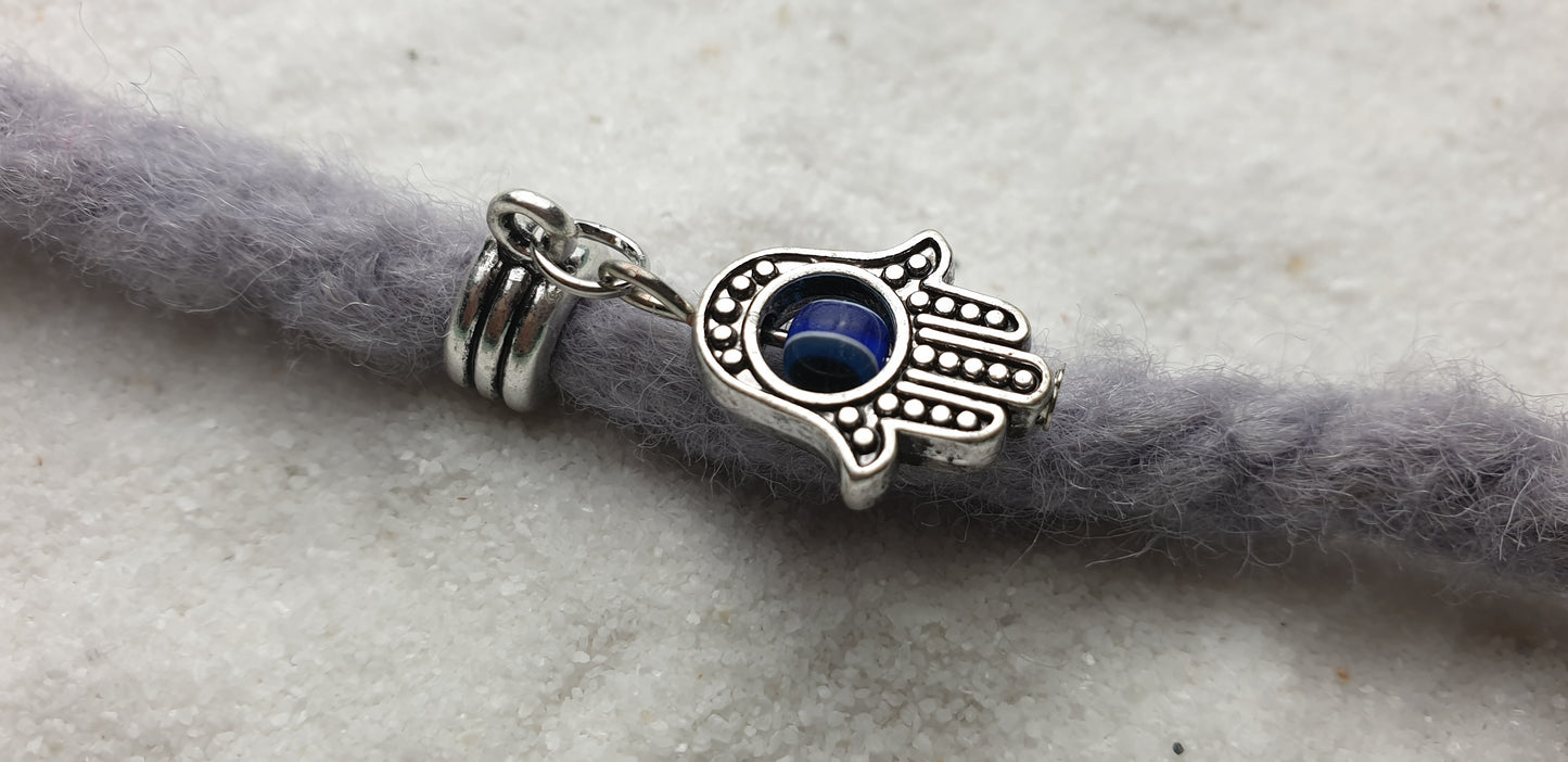 FATIMAS HAND Metall Dreadschmuck / Dread Charm / Flecht Perle und Anhänger mit drehbarem Glücksauge