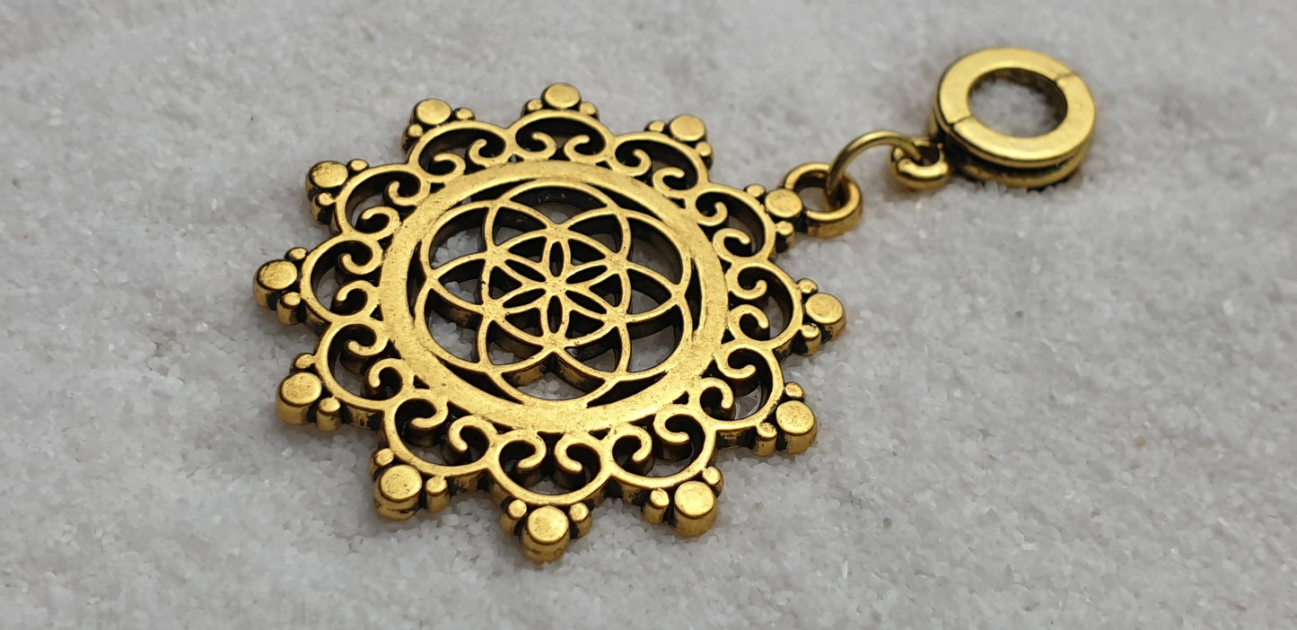 MANDALA Metall Dreadschmuck / Dread Charm / Flecht Perle und Anhänger mit großem Mandala Anhänger