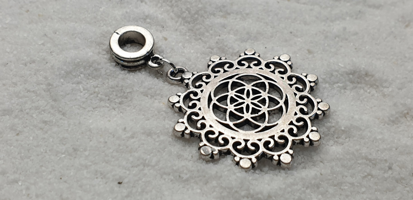 MANDALA Metall Dreadschmuck / Dread Charm / Flecht Perle und Anhänger mit großem Mandala Anhänger