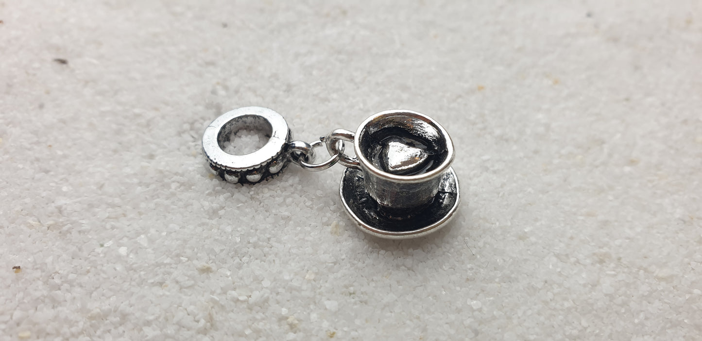 KAFFEE SCHWARZ Metall Dreadschmuck / Dreadring / Dread Charm / Flecht Perle mit Motiv Anhänger, Miniatur Kaffeetasse