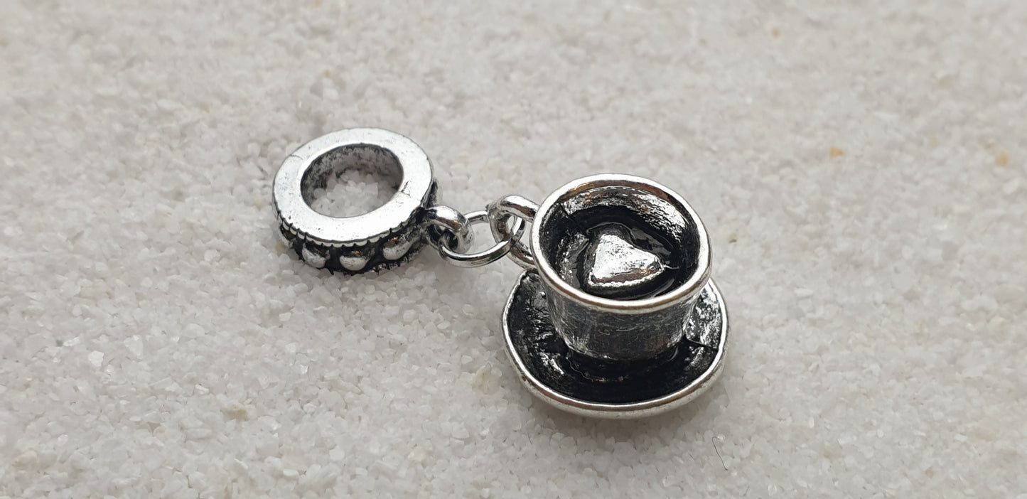 KAFFEE SCHWARZ Metall Dreadschmuck / Dreadring / Dread Charm / Flecht Perle mit Motiv Anhänger, Miniatur Kaffeetasse
