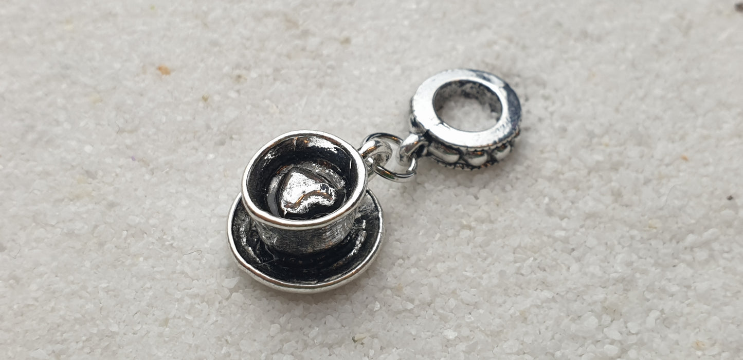 KAFFEE SCHWARZ Metall Dreadschmuck / Dreadring / Dread Charm / Flecht Perle mit Motiv Anhänger, Miniatur Kaffeetasse