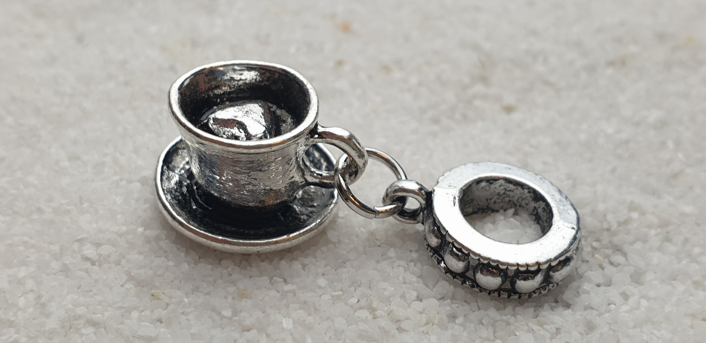 KAFFEE SCHWARZ Metall Dreadschmuck / Dreadring / Dread Charm / Flecht Perle mit Motiv Anhänger, Miniatur Kaffeetasse