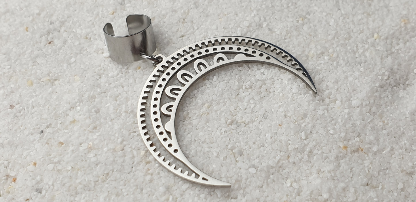 MOON GODDESS Ear Cuff mit riesigem Sichel Mond Schmuckanhänger aus Edelstahl