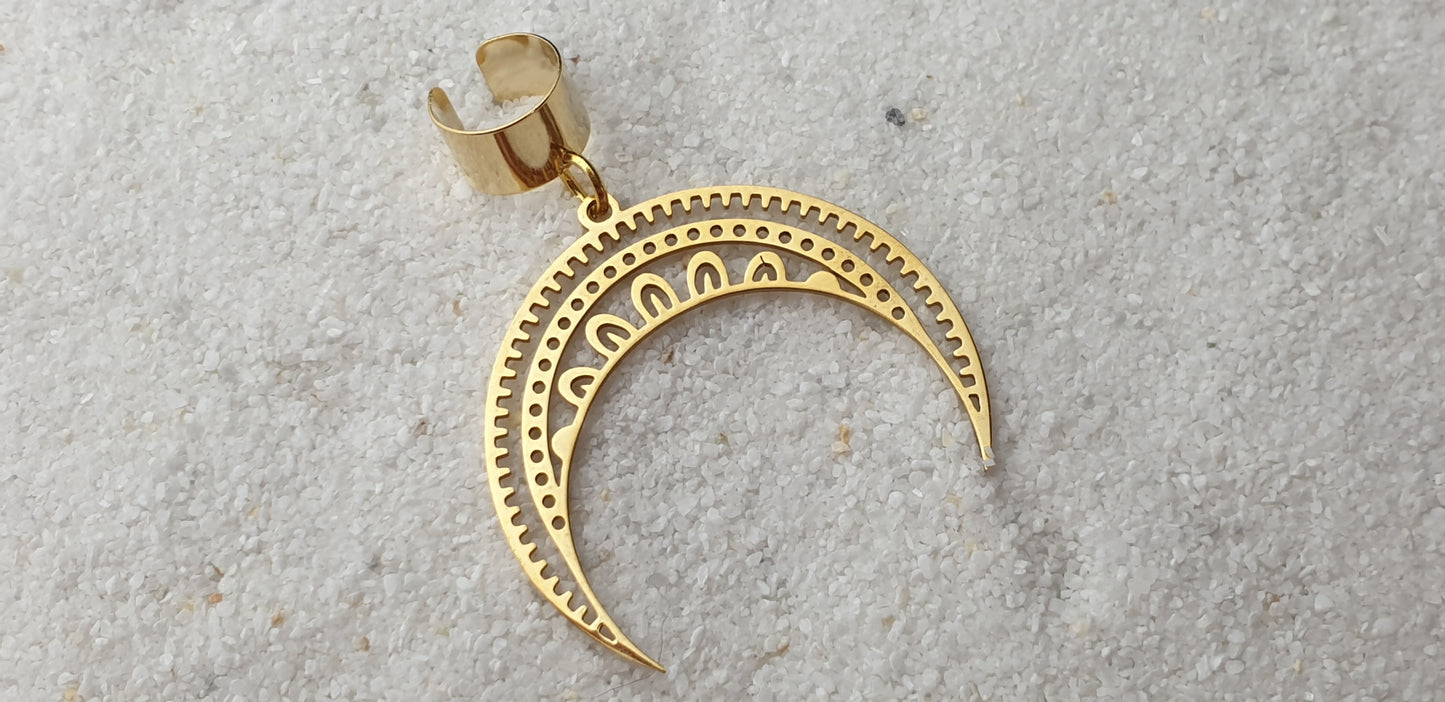 MOON GODDESS Ear Cuff mit riesigem Sichel Mond Schmuckanhänger aus Edelstahl