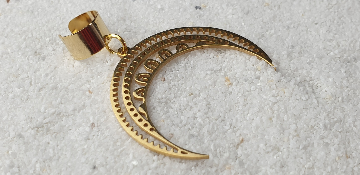 MOON GODDESS Ear Cuff mit riesigem Sichel Mond Schmuckanhänger aus Edelstahl