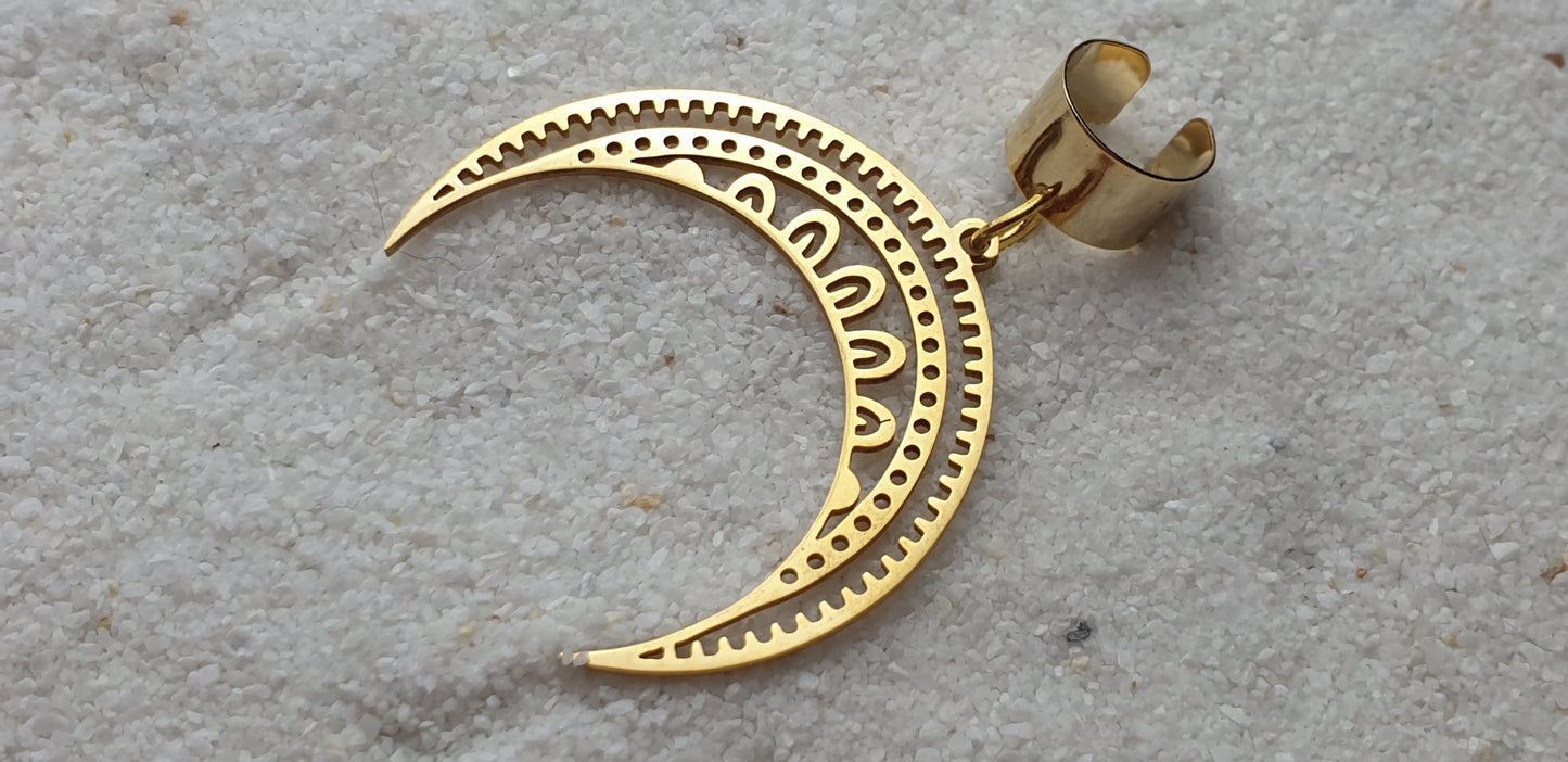 MOON GODDESS Ear Cuff mit riesigem Sichel Mond Schmuckanhänger aus Edelstahl