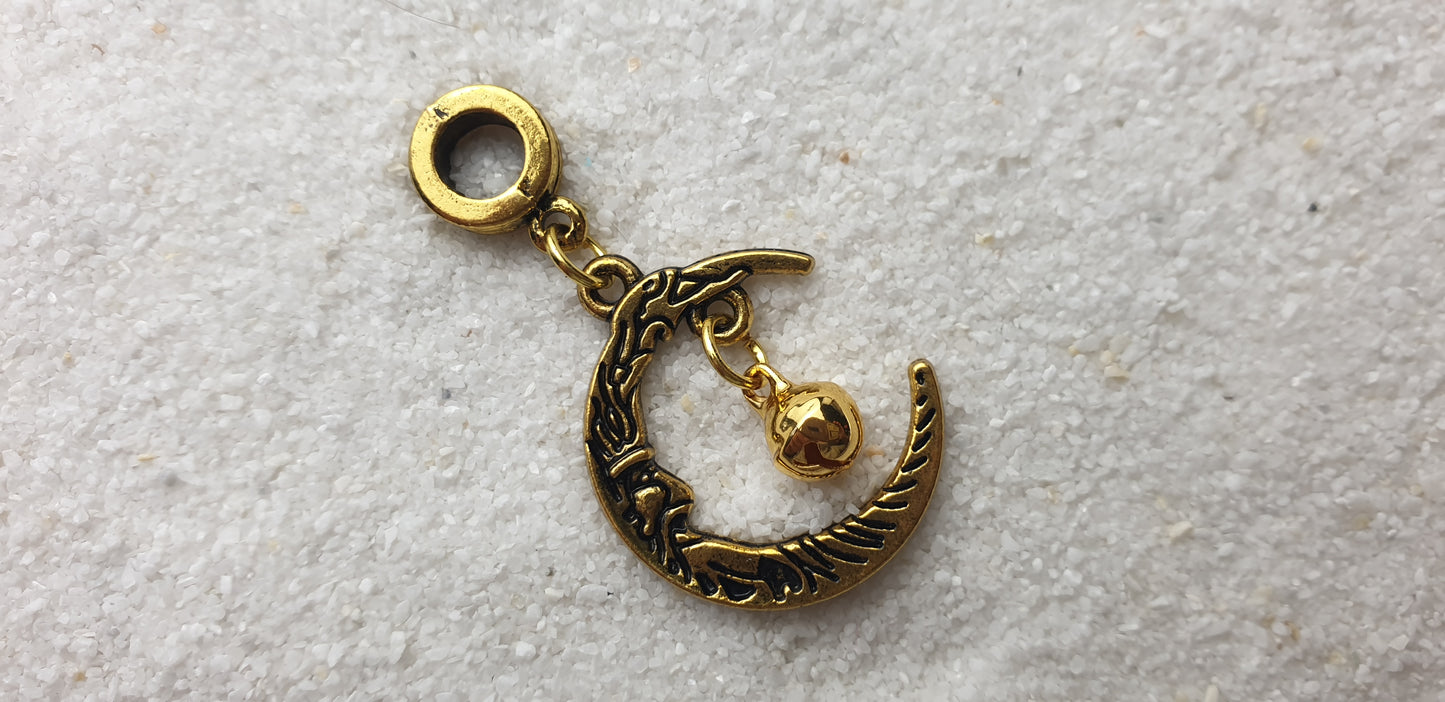 JINGLE MOON Metall Dreadschmuck / Dread Charm / Flecht Perle und Anhänger mit Mondgesicht und kleiner Glocke