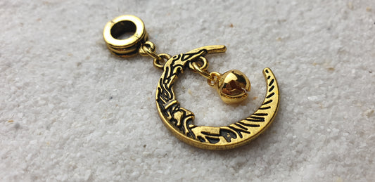 JINGLE MOON Metall Dreadschmuck / Dread Charm / Flecht Perle und Anhänger mit Mondgesicht und kleiner Glocke
