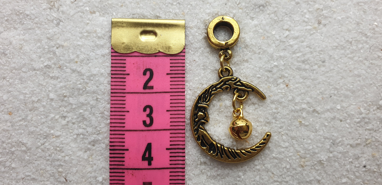 JINGLE MOON Metall Dreadschmuck / Dread Charm / Flecht Perle und Anhänger mit Mondgesicht und kleiner Glocke