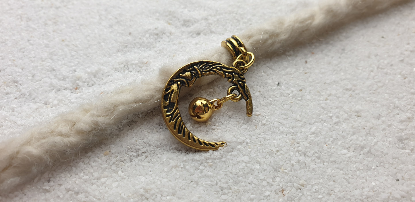 JINGLE MOON Metall Dreadschmuck / Dread Charm / Flecht Perle und Anhänger mit Mondgesicht und kleiner Glocke