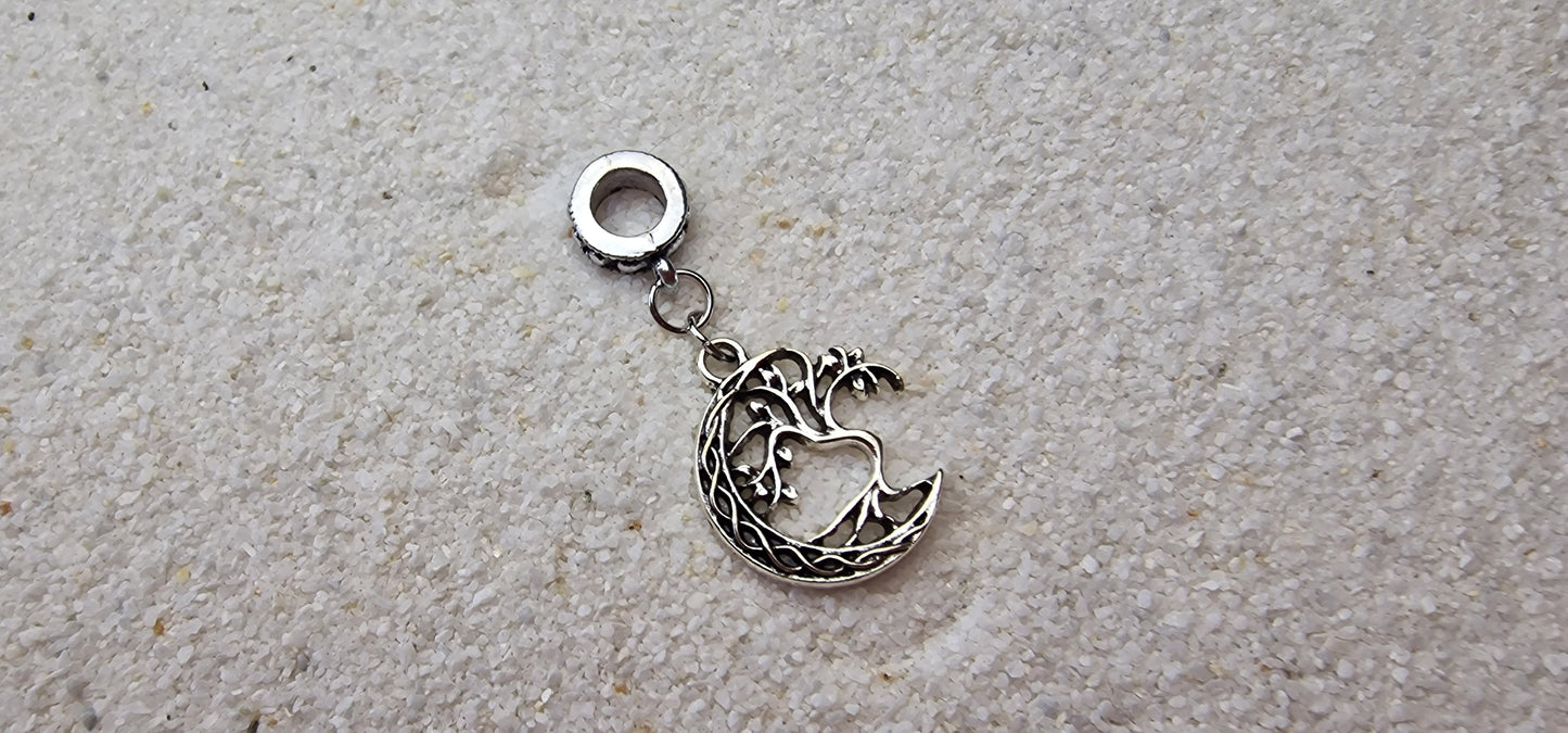 RAUHNACHT Metall Dreadschmuck / Dreadring / Dread Charm / Flecht Perle und Halbmond-Anhänger mit Tribal-Baum