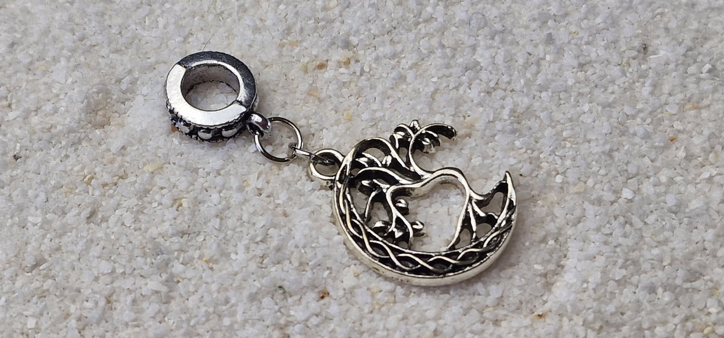 RAUHNACHT Metall Dreadschmuck / Dreadring / Dread Charm / Flecht Perle und Halbmond-Anhänger mit Tribal-Baum