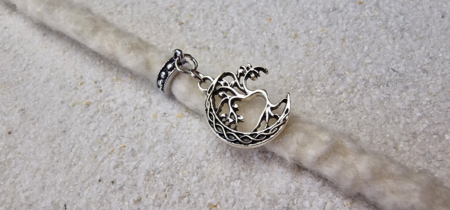 RAUHNACHT Metall Dreadschmuck / Dreadring / Dread Charm / Flecht Perle und Halbmond-Anhänger mit Tribal-Baum
