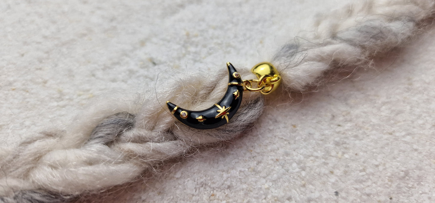 MOON Metall Dreadschmuck / Dread Charm / Flecht Perle mit emailliertem Mond Anhänger