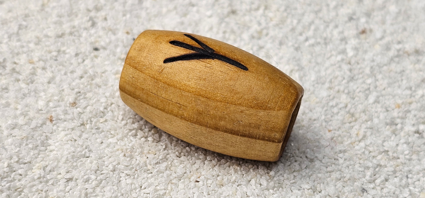 XXL BRANDRUNE ELHAZ - Riesige Holz Großlochperle Dreadschmuck / Dread Perle / Flecht Perle aus Kiefernholz mit eingebrannter Rune, glatt poliert