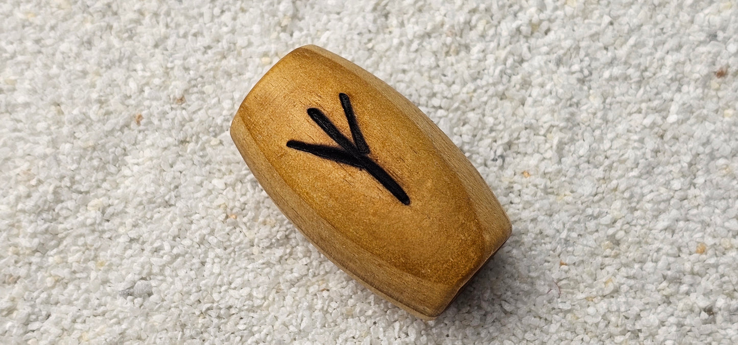 XXL BRANDRUNE ELHAZ - Riesige Holz Großlochperle Dreadschmuck / Dread Perle / Flecht Perle aus Kiefernholz mit eingebrannter Rune, glatt poliert