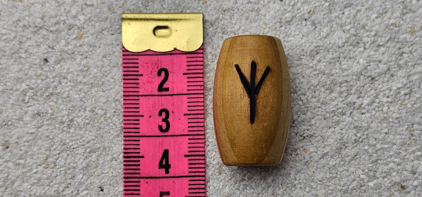 XXL BRANDRUNE ELHAZ - Riesige Holz Großlochperle Dreadschmuck / Dread Perle / Flecht Perle aus Kiefernholz mit eingebrannter Rune, glatt poliert
