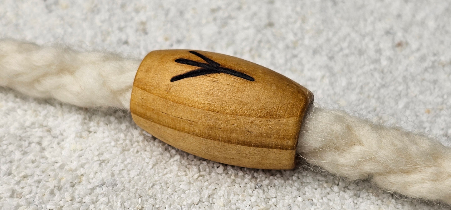 XXL BRANDRUNE ELHAZ - Riesige Holz Großlochperle Dreadschmuck / Dread Perle / Flecht Perle aus Kiefernholz mit eingebrannter Rune, glatt poliert